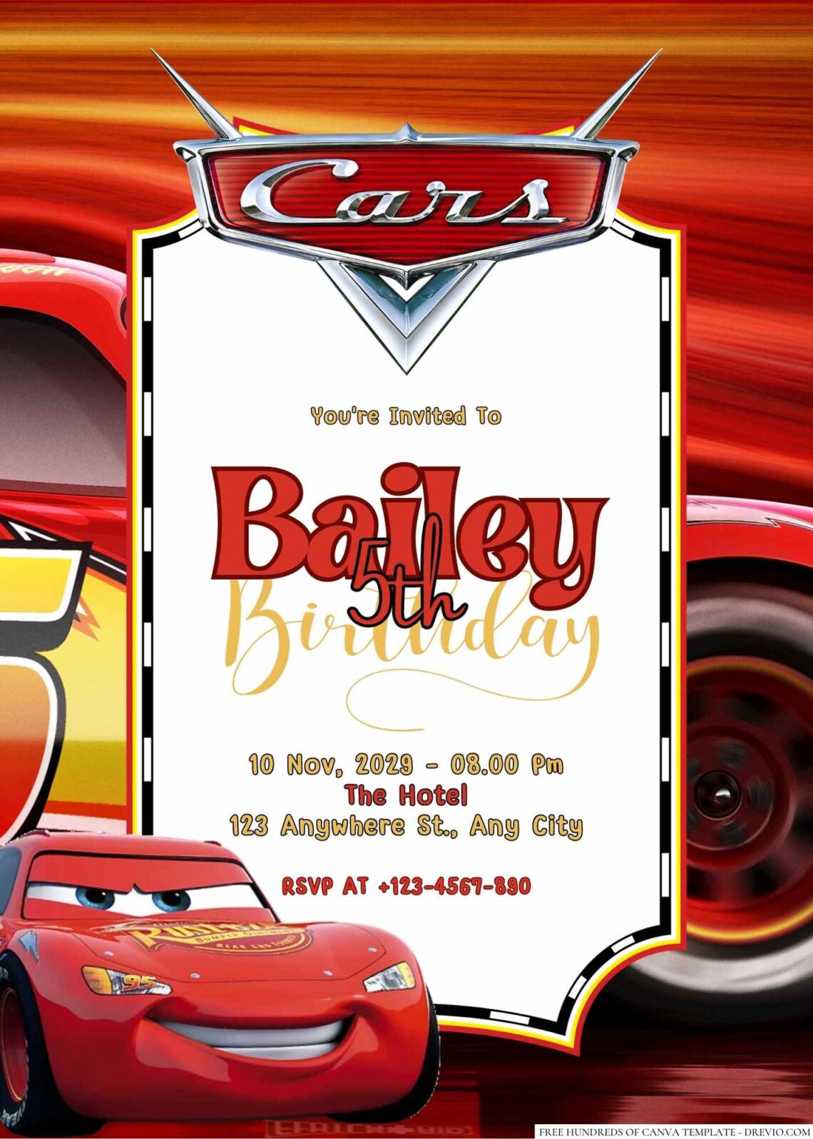 Free Editable Lightning McQueen from Cars Birthday invitation
