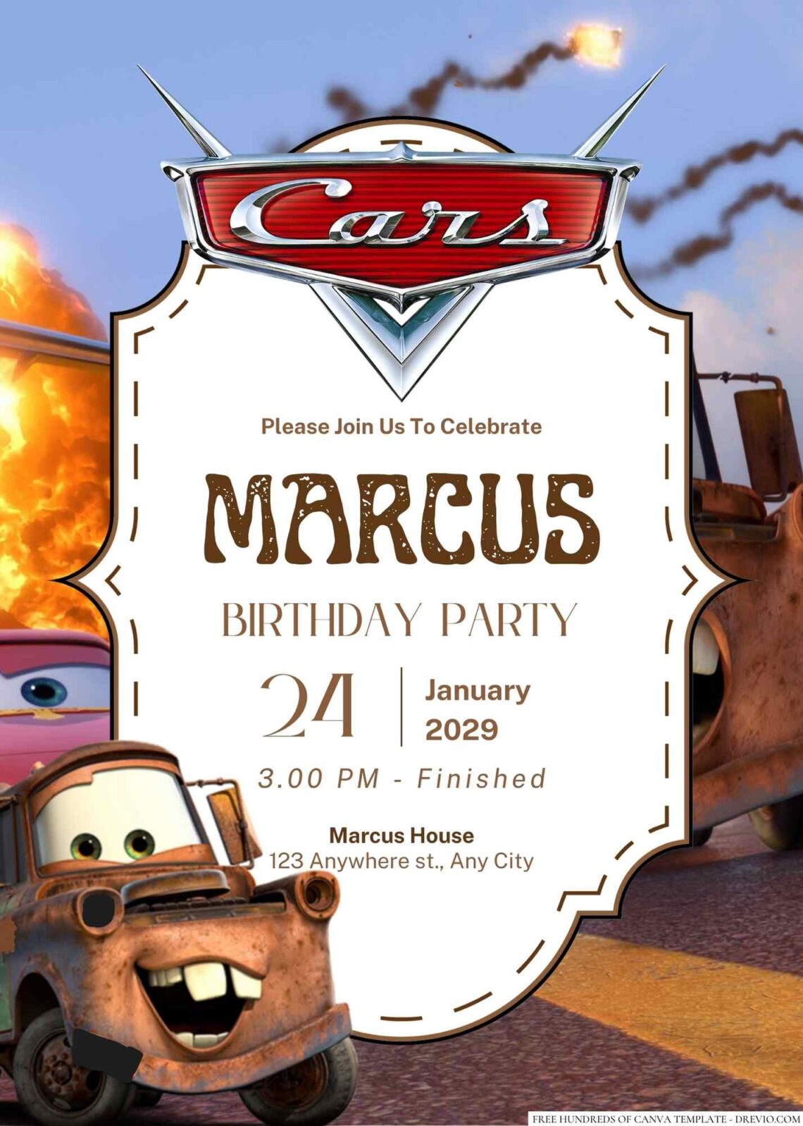 Free Editable Mater from Cars Birthday invitation