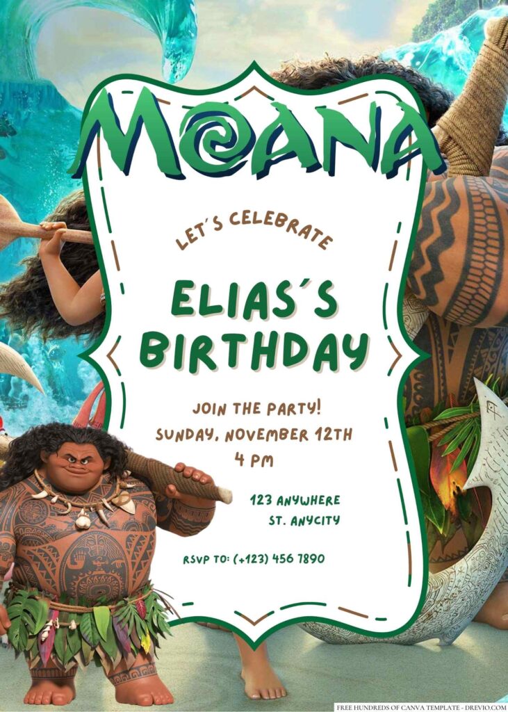 Free Editable Maui from Moana Birthday invitation