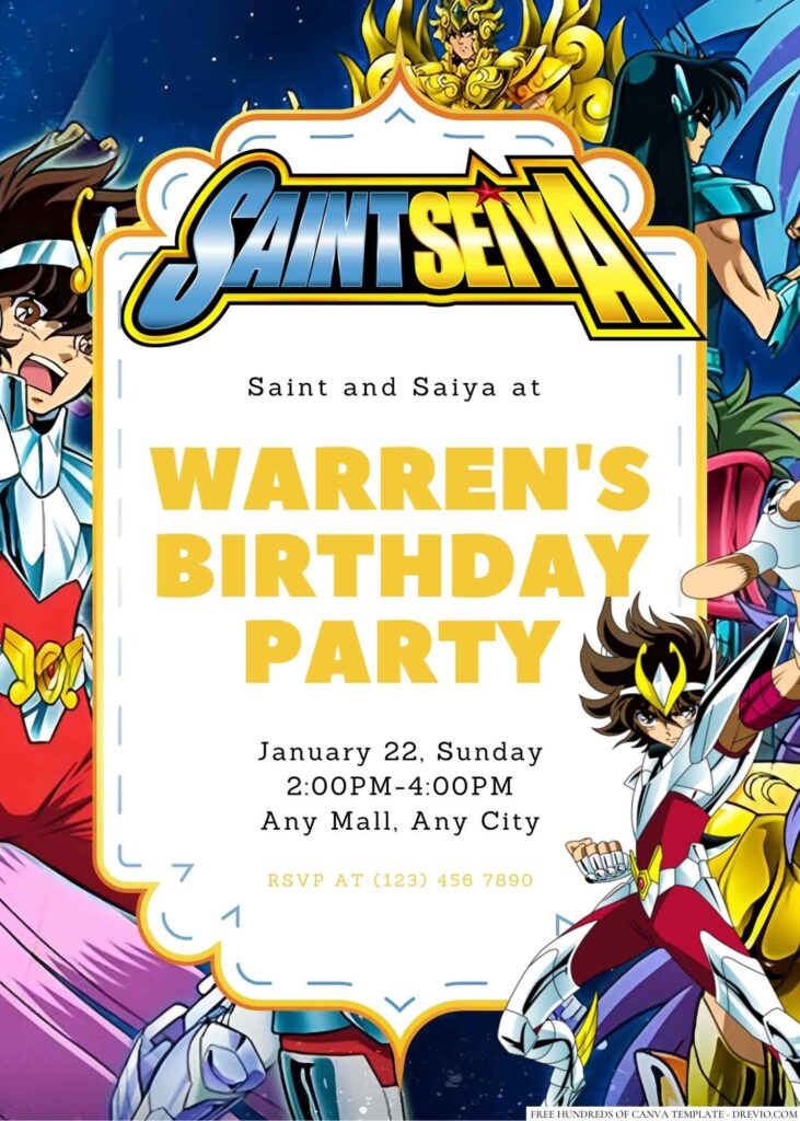 Saint Seiya Birthday Invitation