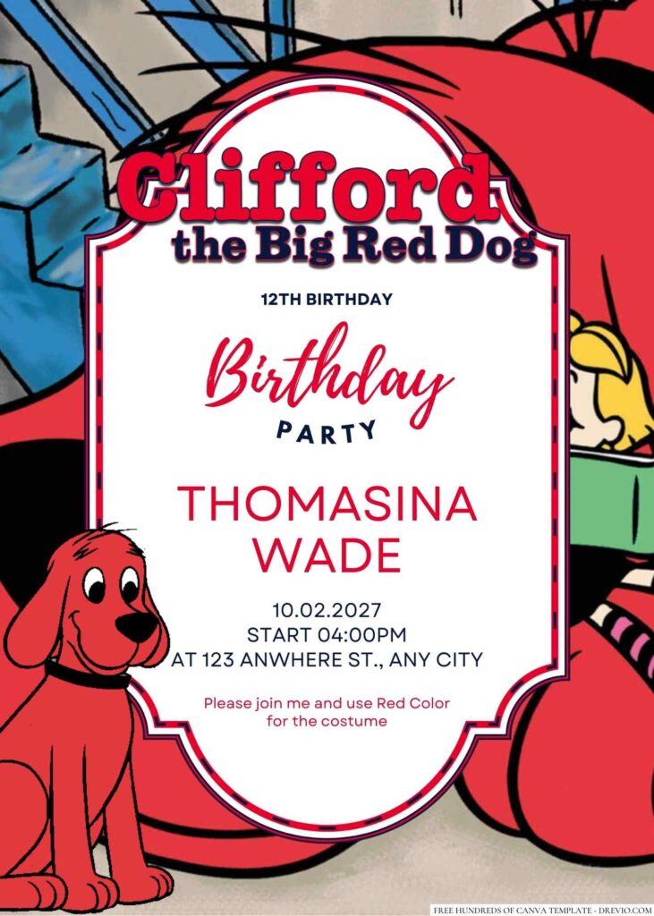 Free Editable Clifford the Big Red Dog Birthday Invitation