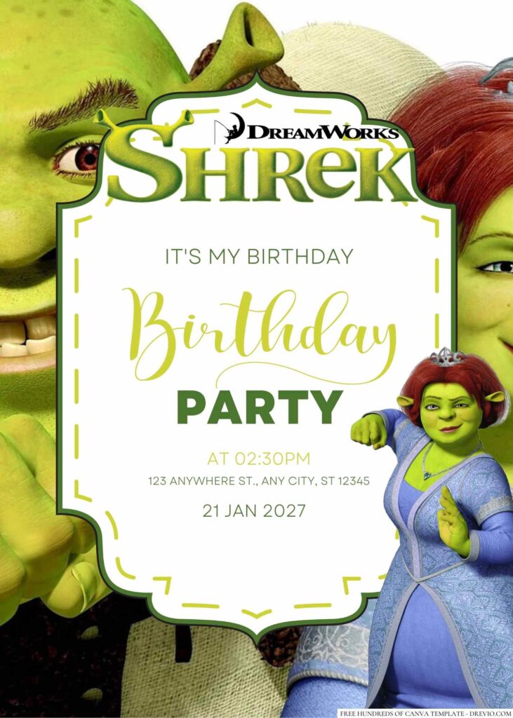 Free Editable Fiona from Shrek Birthday Invitation