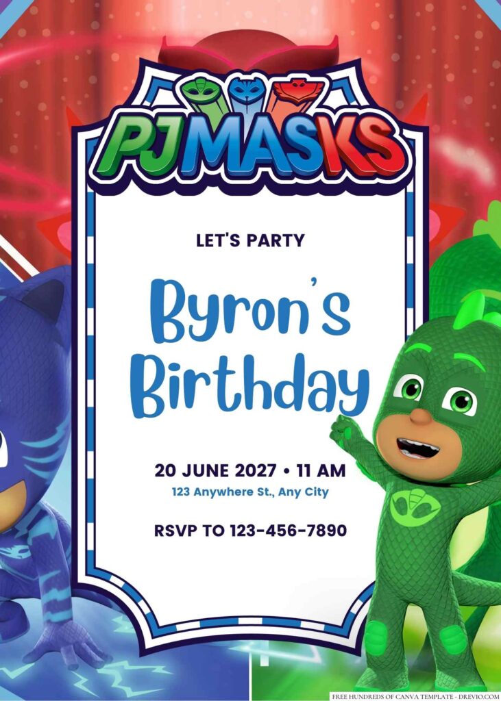 Free Editable PJ Masks Birthday Invitation