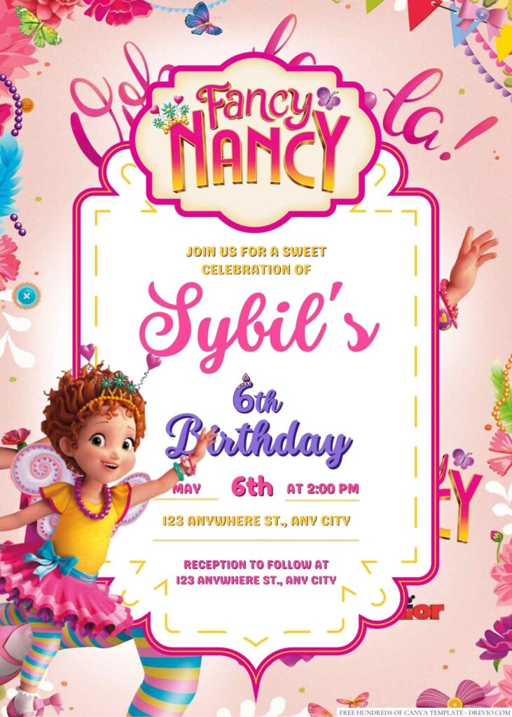 Free Editable Fancy Nancy Birthday Invitation 