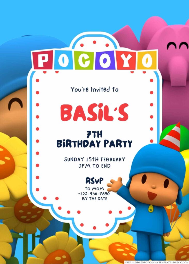 Free Editable Pocoyo Birthday Invitation
