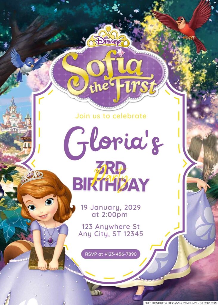 Free Editable Sofia the First Birthday Invitation