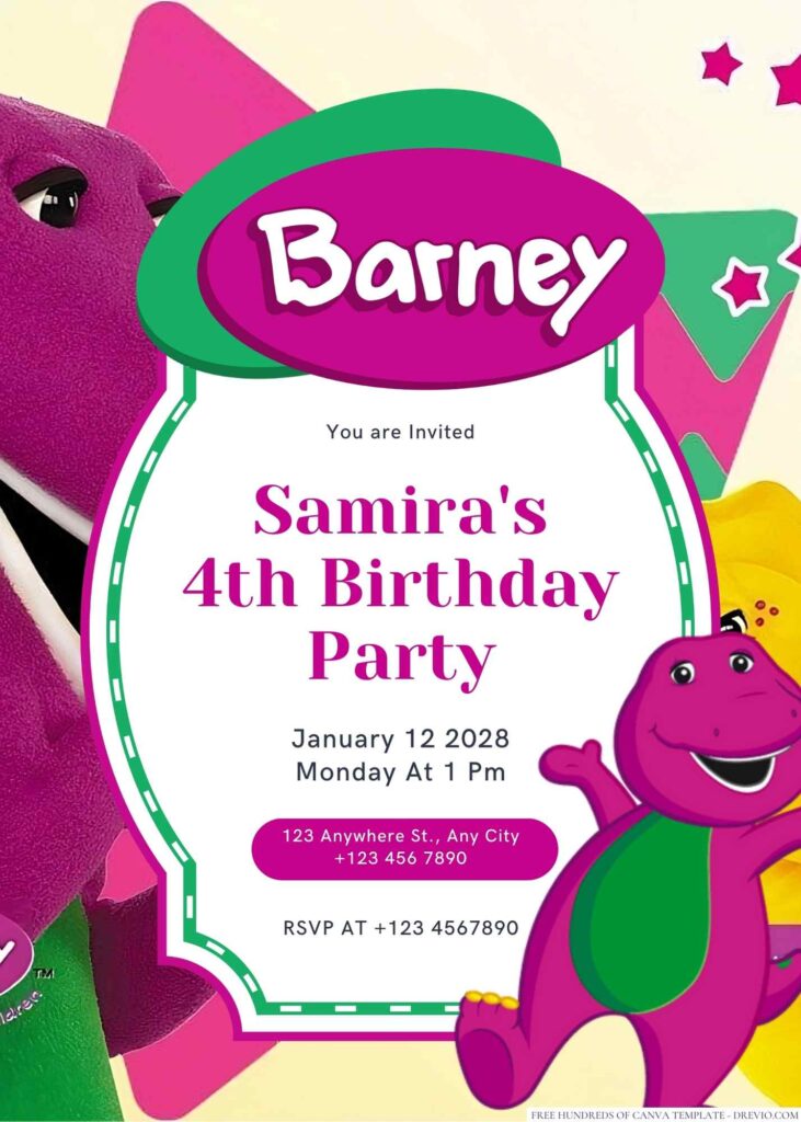 Free Editable Barney and Friends Birthday Invitation