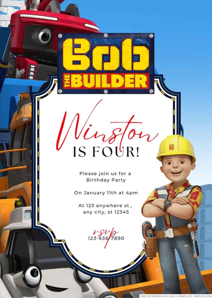 Free Editable Bob the Builder Birthday Invitation