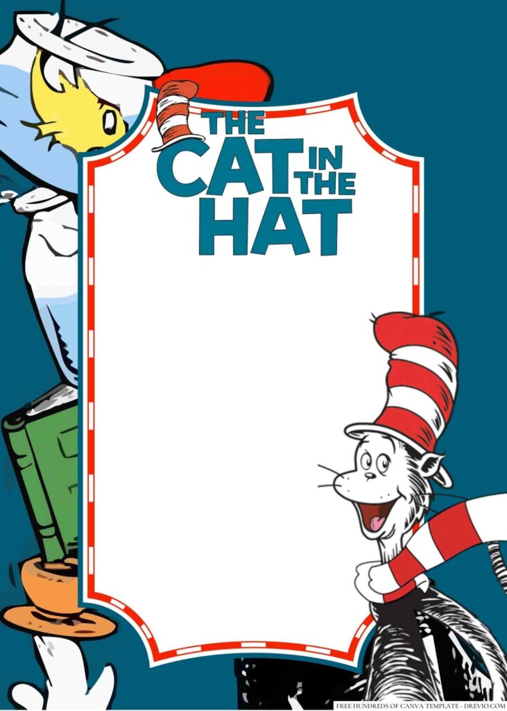 Invitation Template of 22+ The Cat in the Hat Canva Birthday Invitation Templates 5