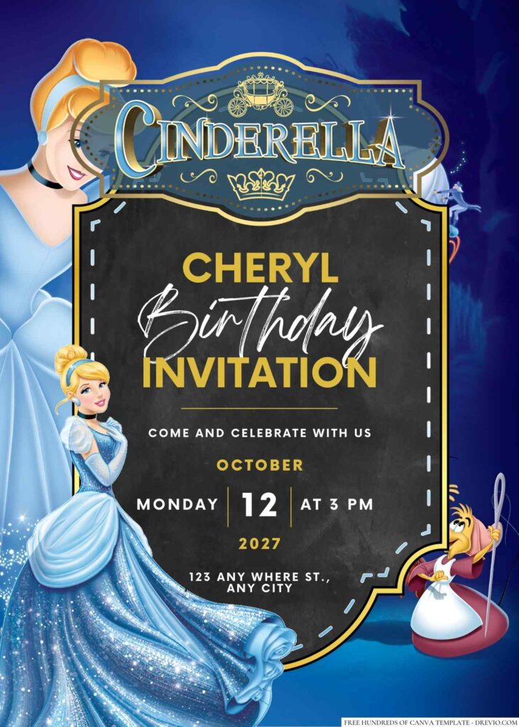 Free Editable Cinderella Birthday Invitation