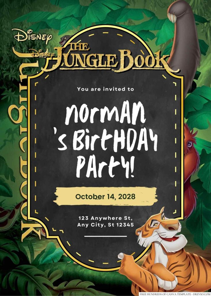 Free Editable The Jungle Book Birthday Invitation