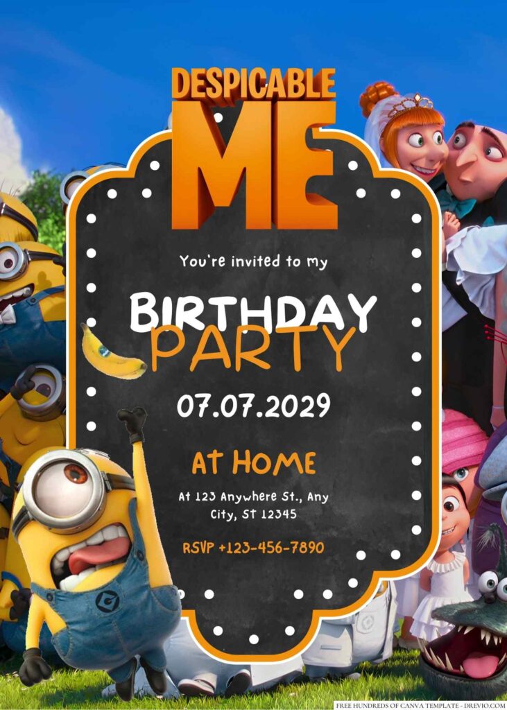 Free Editable Despicable Me Birthday Invitation