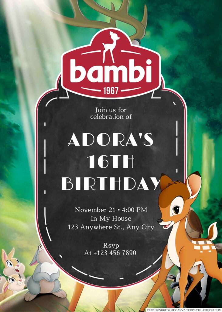 Free Editable Bambi Birthday Invitation Download Hundreds FREE