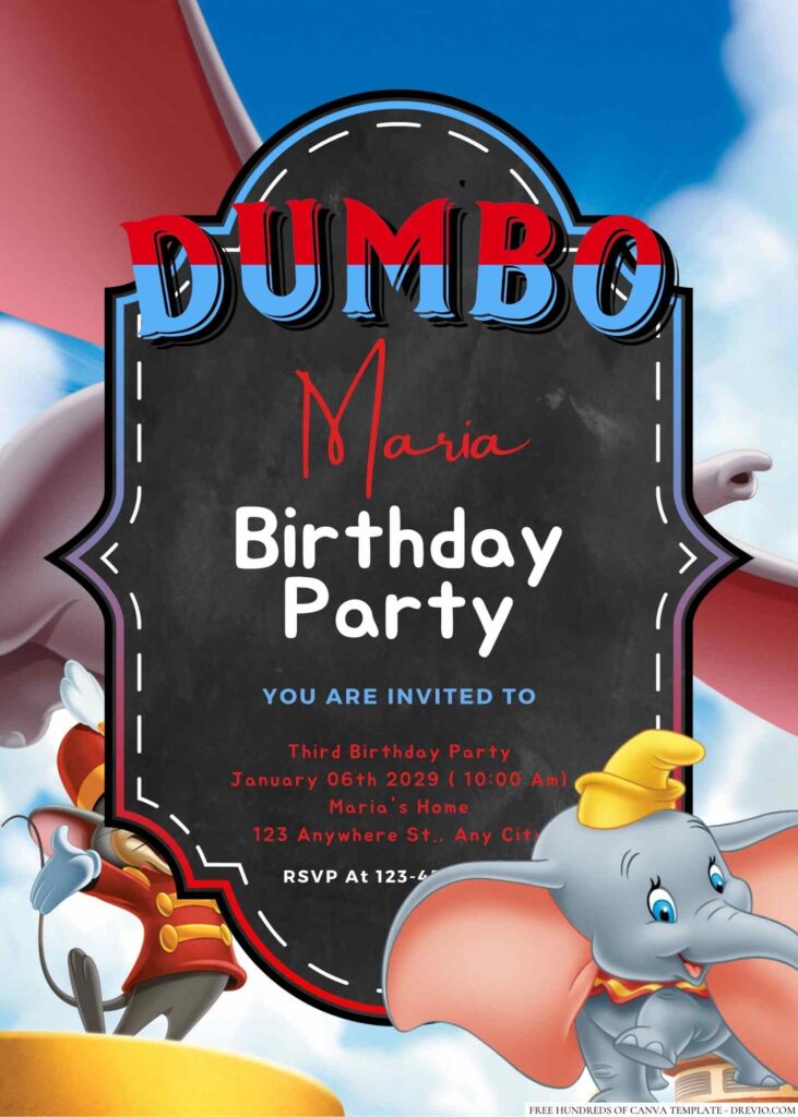 Free Editable Dumbo Birthday Invitation 