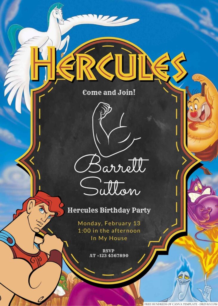 Free Editable Hercules Birthday Invitation