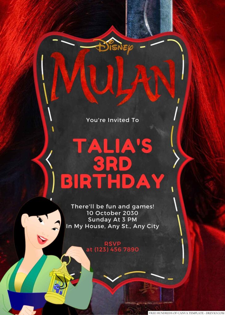 Free Editable Mulan Birthday Invitation