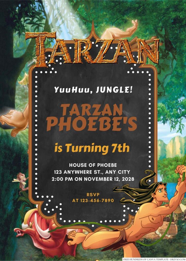 Free Editable Tarzan Birthday Invitation 