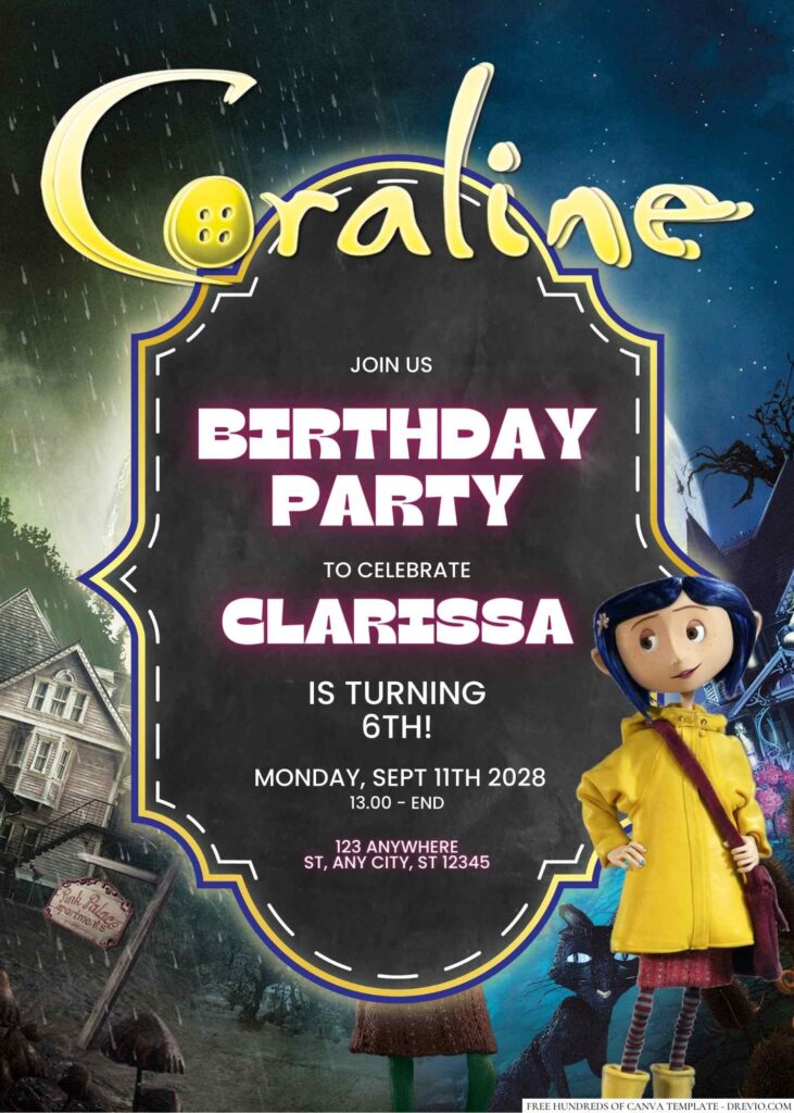Free Editable Coraline Birthday Invitation