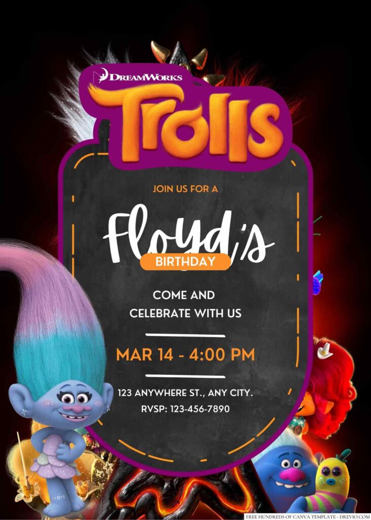 Free Editable Trolls Birthday Invitation 