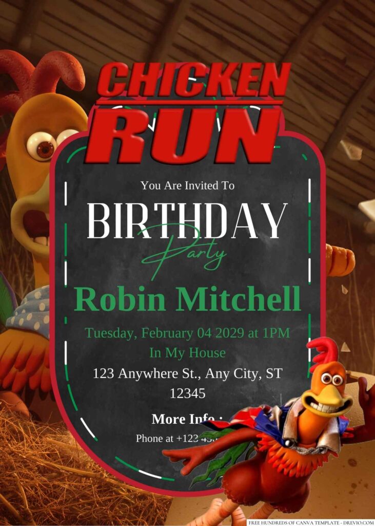Free Editable Chicken Run Birthday Invitation