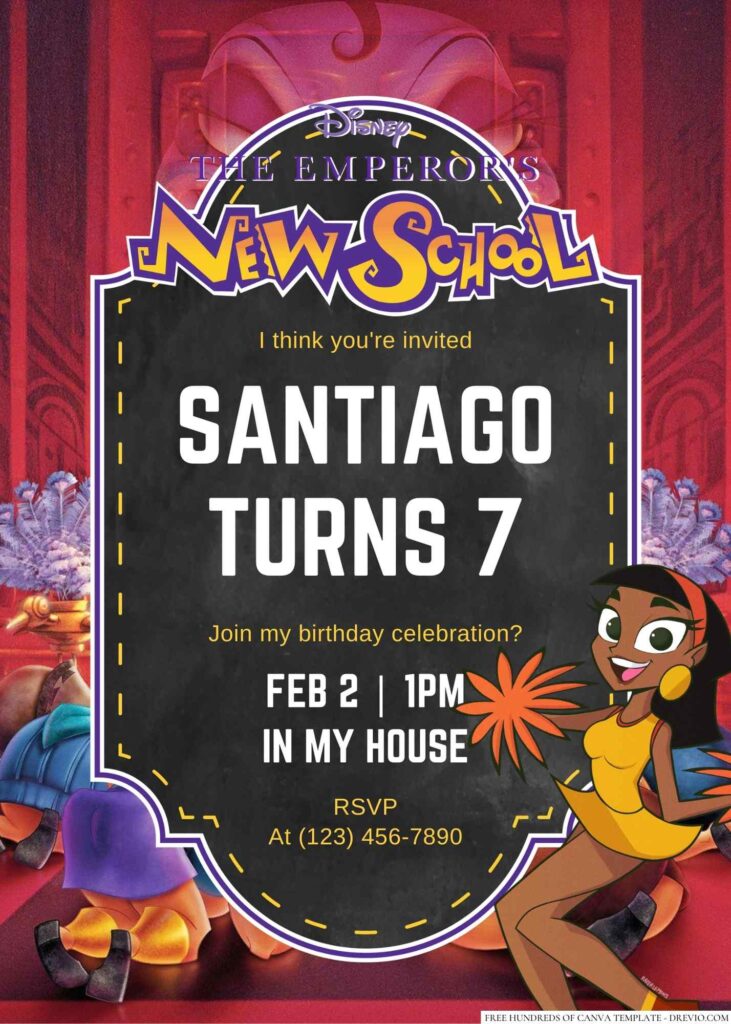 Free Editable The Emperor's New School Birthday Invitation