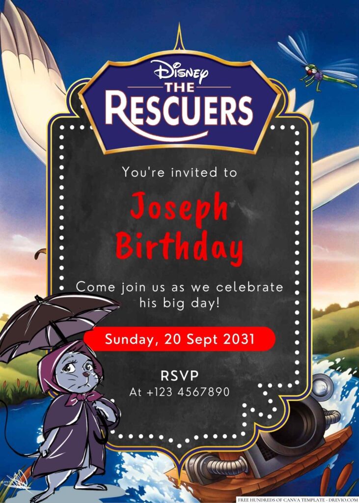 Free Editable The Rescuers Birthday Invitation 