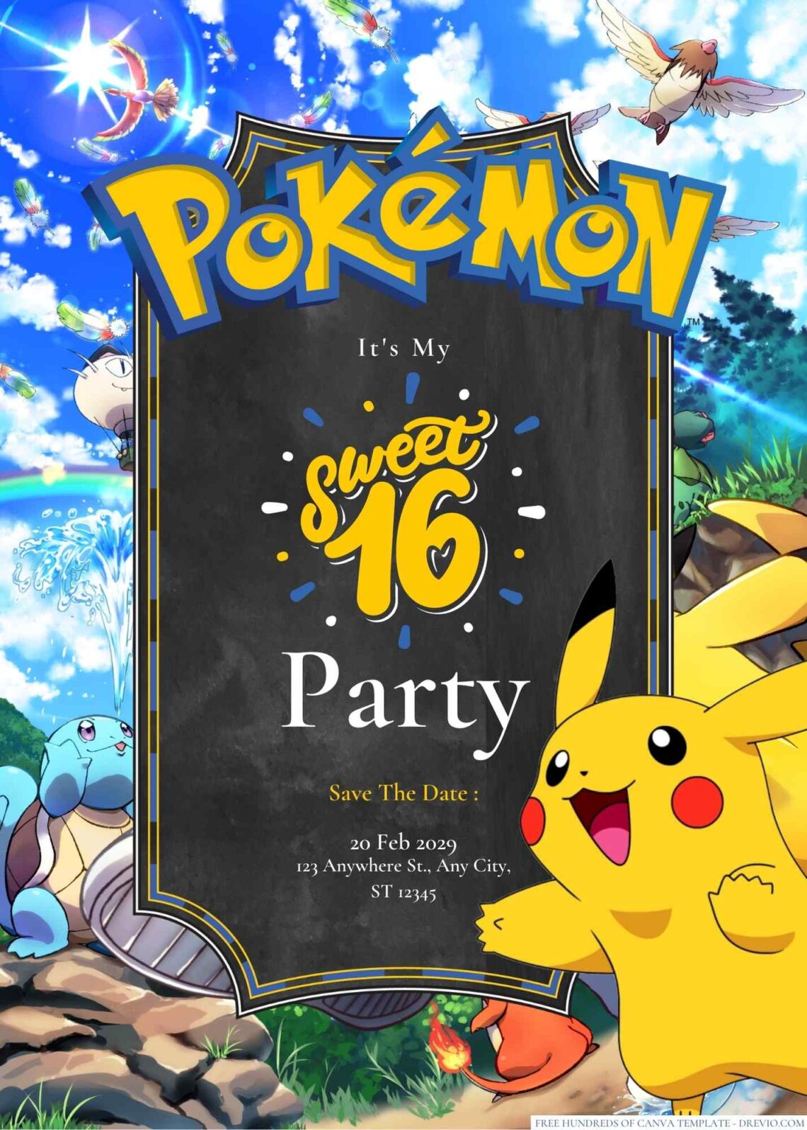 Free Editable Pikachu Pokemon Birthday Invitation