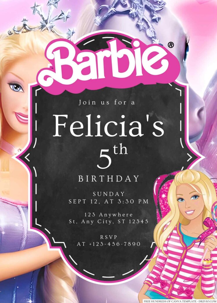 16+ Barbie Canva Birthday Invitation Templates - Drevio : Free And ...