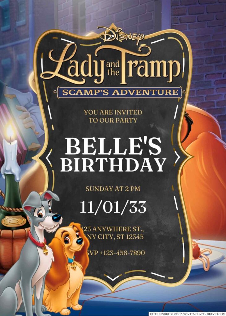 Free Editable Lady and The Tramp Birthday Invitation 