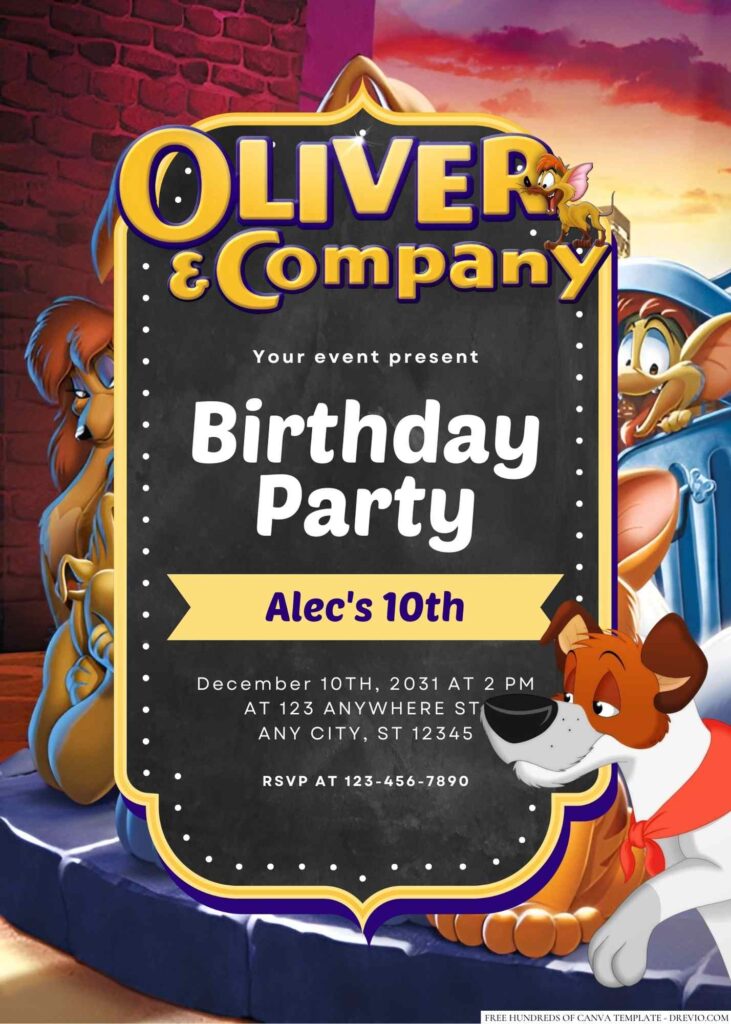 Free Editable Oliver & Company Birthday Invitation