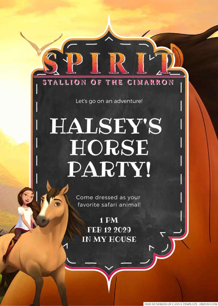 Free Editable Spirit Stallion of the Cimarron Birthday Invitation