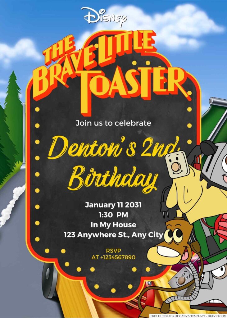 Free Editable The Brave Little Toaster Birthday Invitation