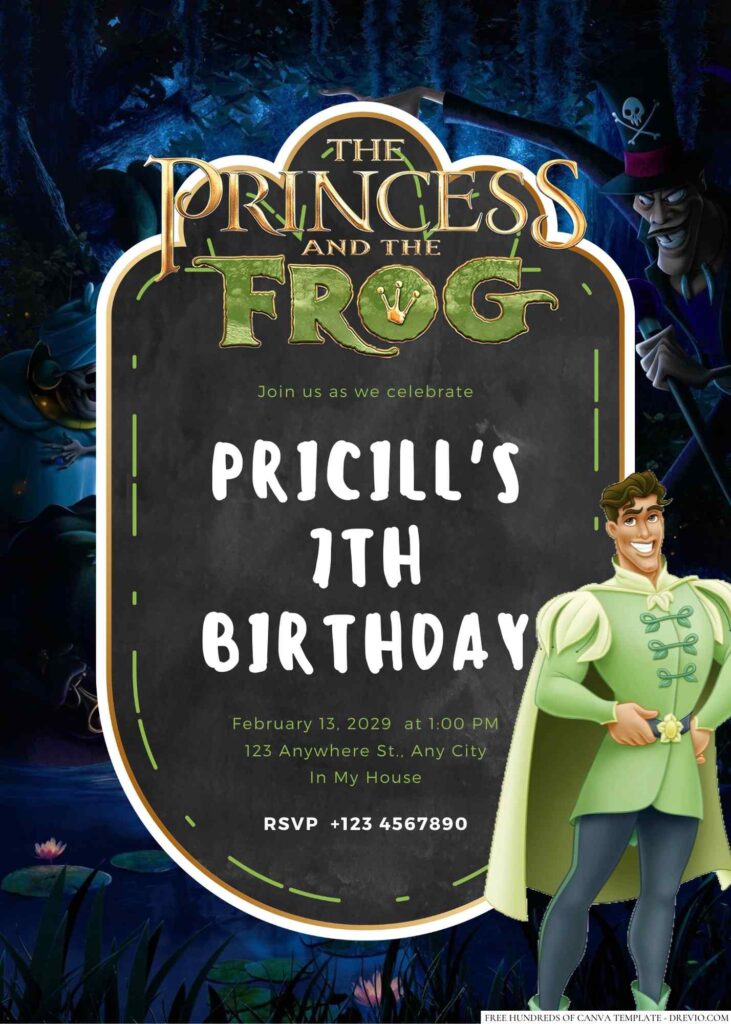 Free Editable The Princess and the Frog Birthday Invitation