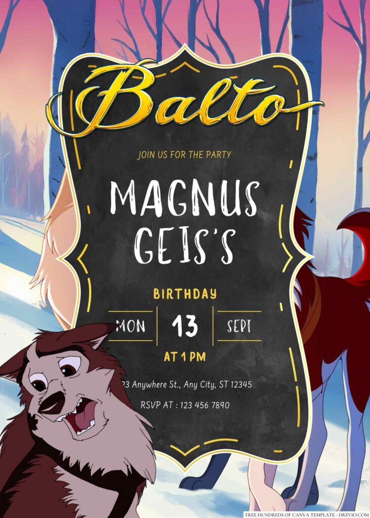 Free Editable Balto Birthday Invitation 