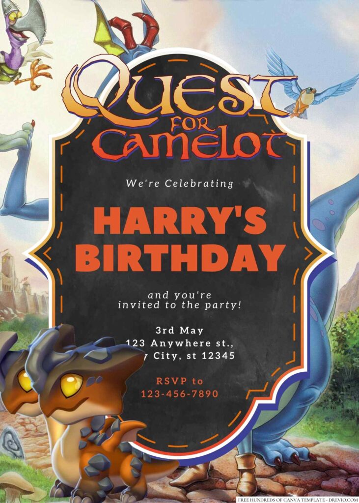 Free Editable Quest for Camelot Birthday Invitation