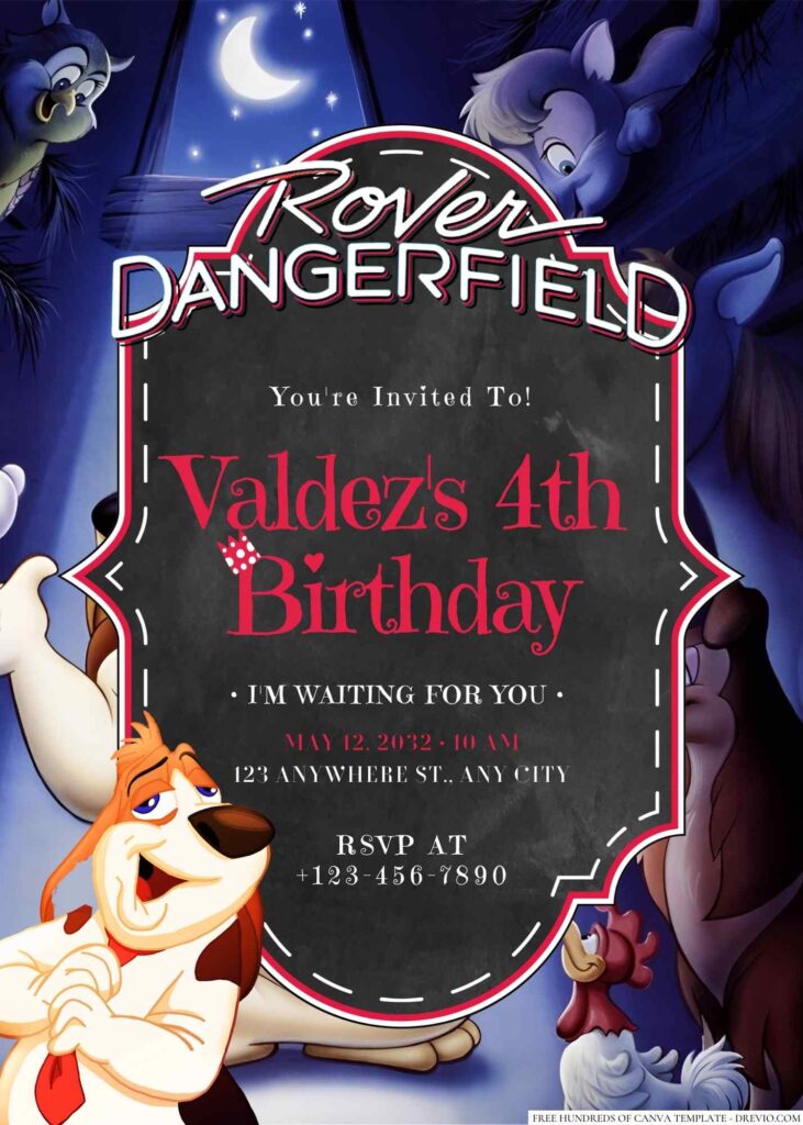 Free Editable Rover Dangerfield Birthday Invitation