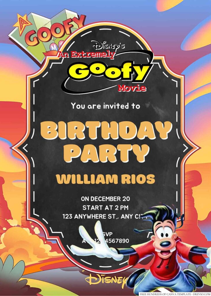 Free Editable A Goofy Movie Birthday Invitation