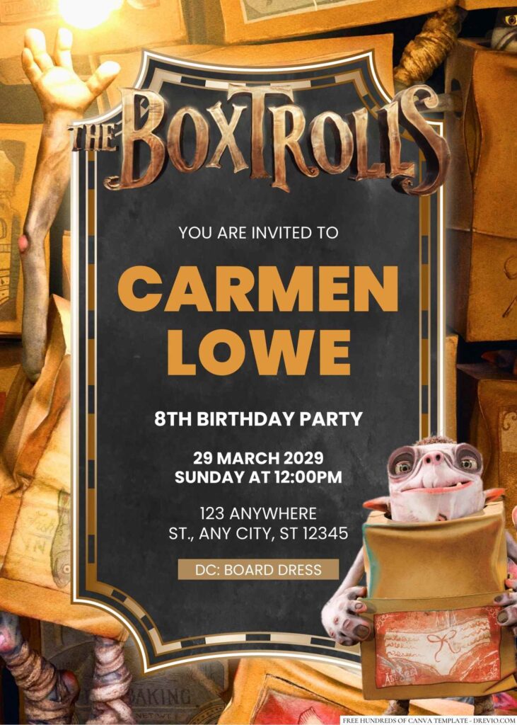 Free Editable The Boxtrolls Birthday Invitation