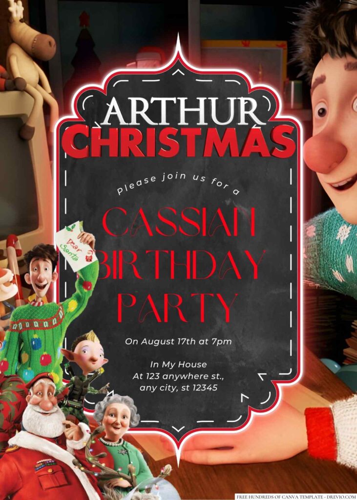 Free Editable Arthur Christmas Birthday Invitation