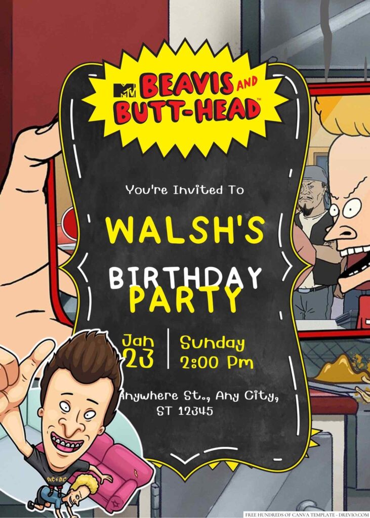 Free Editable Beavis & Butt-Head Birthday Invitation