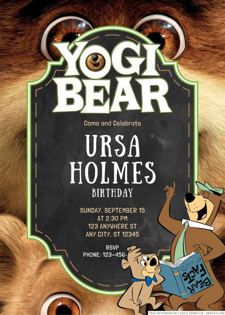 Free Editable Yogi Bear Birthday Invitation