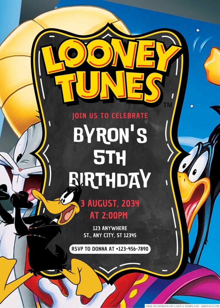 Free Editable Daffy Duck (Looney Tunes) Birthday Invitation