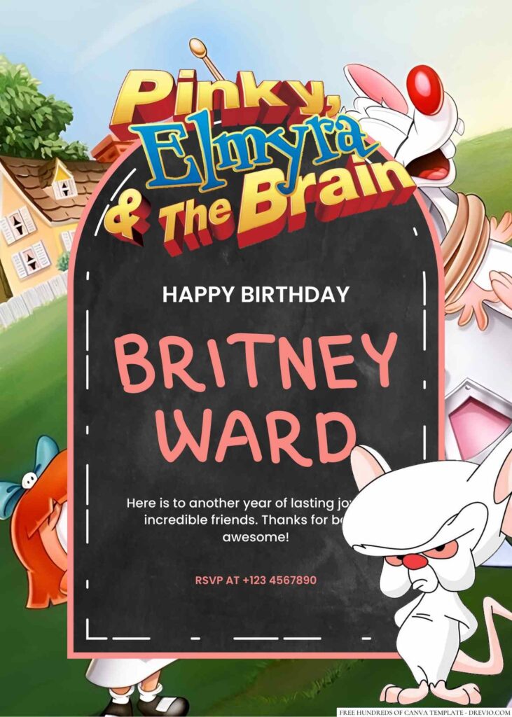 Free Editable Pinky & the Brain (Animaniacs) Birthday Invitation