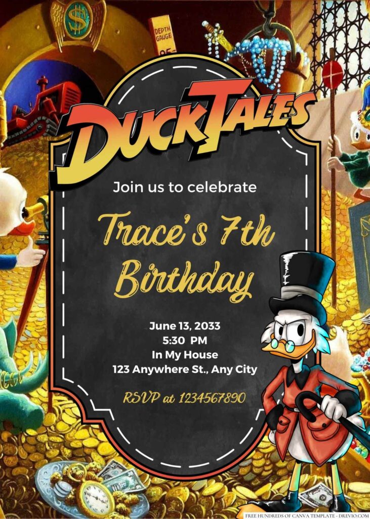 Free Editable Scrooge McDuck (DuckTales) Birthday Invitation