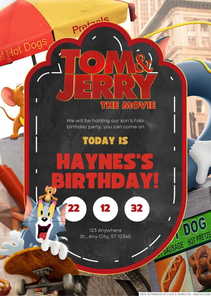 Free Editable Tom And Jerry The Movie Birthday Invitation