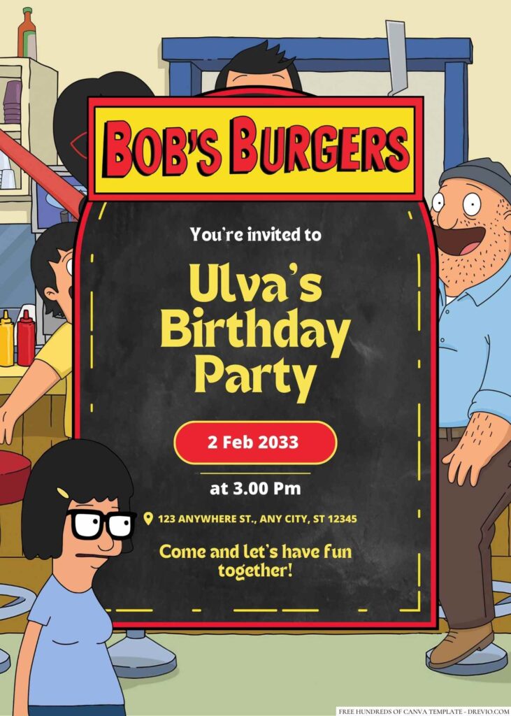 Free Editable Tina Belcher (Bob’s Burgers) Birthday Invitation