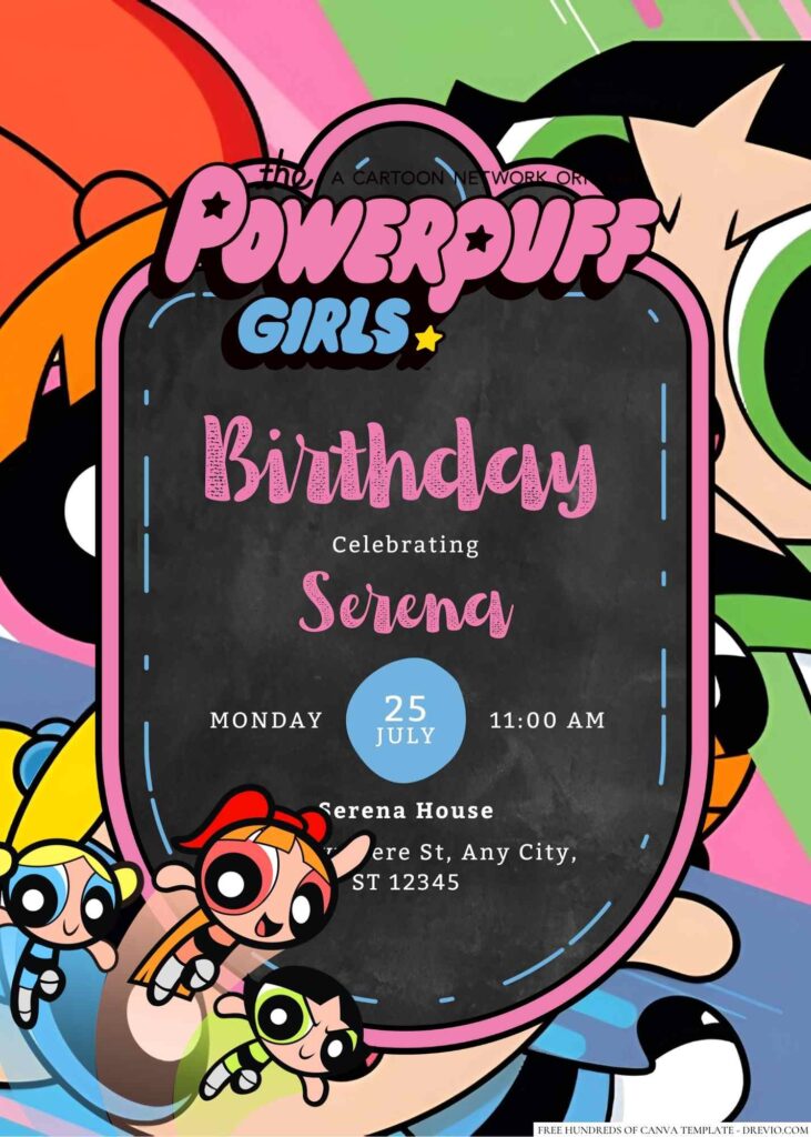 Blossom, Bubbles, and Buttercup (The Powerpuff Girls) Birthday Invitation