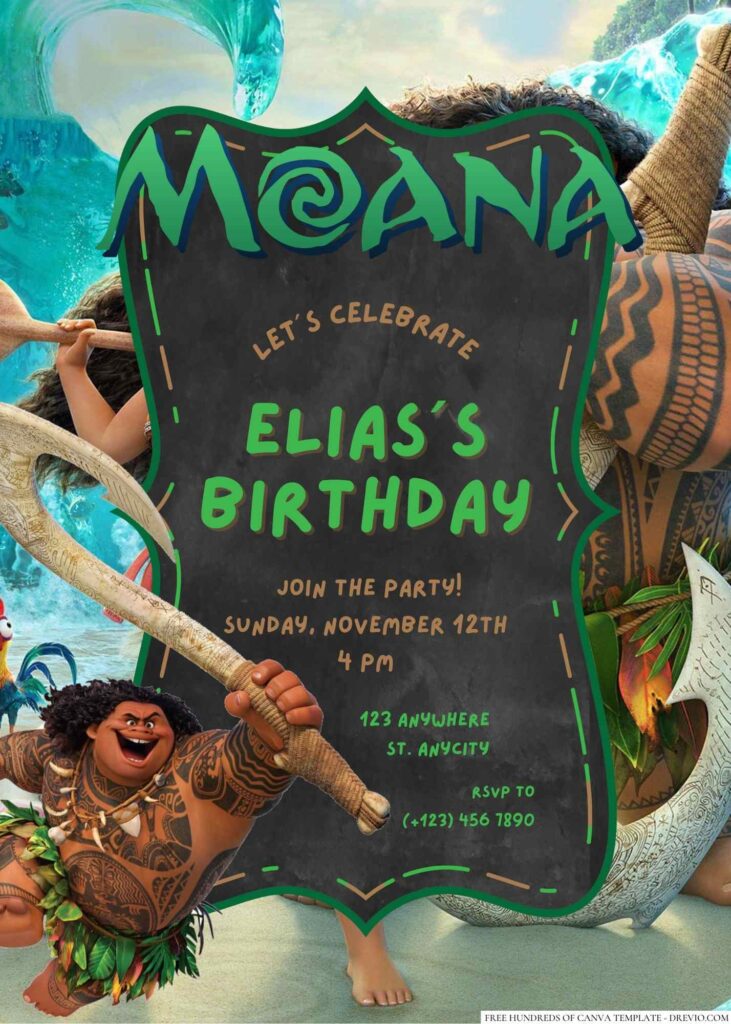 Free Editable Maui from Moana Birthday invitation