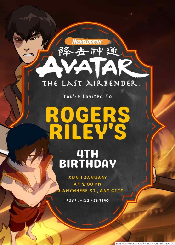 Zuko (Avatar The Last Airbender) Birthday Invitation