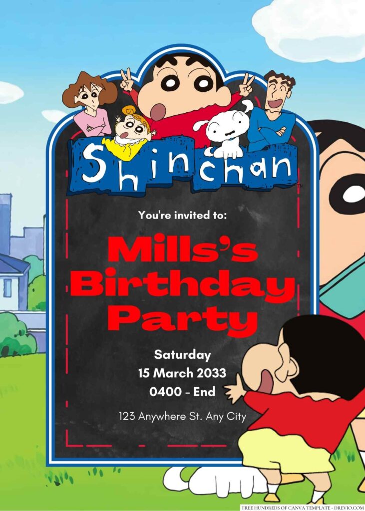 Shin Chan Birthday Invitation